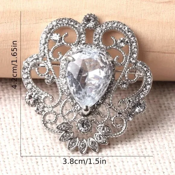 Brooch Rhinestone Elegant Filigree Purple Crystal Pin Sparkle Pear Shape Stone - Picture 5 of 5